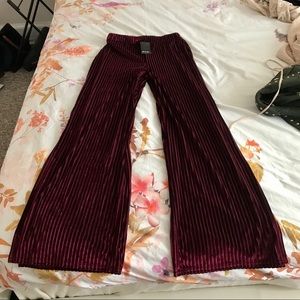 Velvet Wide Leg Trouser - Burgundy - Nasty Gal